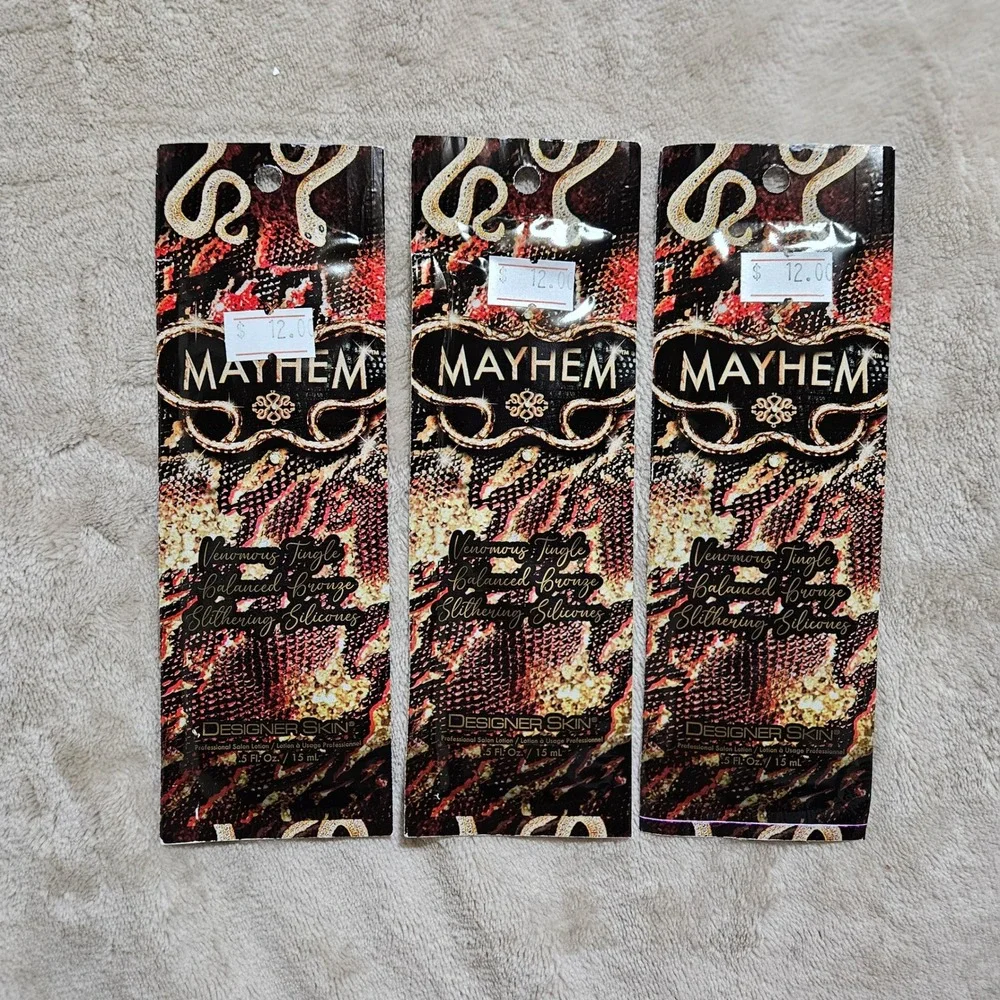3pk Designer Skin Mayhem Tanning Lotion Packets Venomous Tingle Balanced Bronze